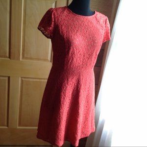 Loft short sleeve coral / red lace dress